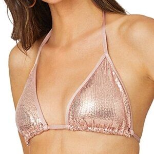 Shoshanna Sequin Halter Neck Triangle Bikini Top Bra Size Large Light Pink